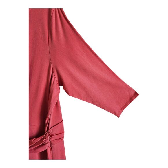 LANDS END Women Plus 2X 20 22 Dress Midi Twist Knot Coral Pima Cotton 3/4 Sleeve - Picture 6 of 8